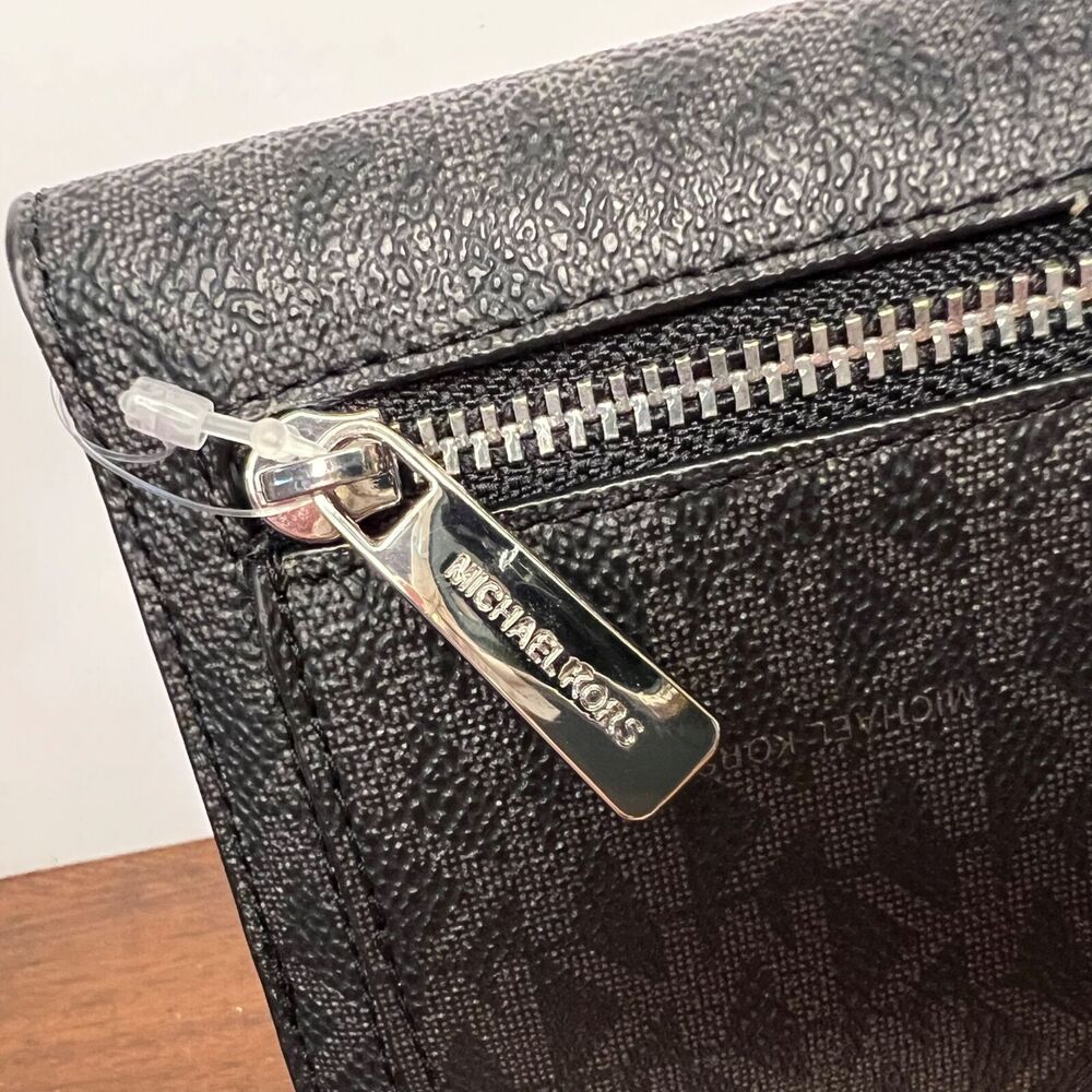 MK Michael Kors Womens Jet Set Travel Large Trifold Wallet Signature Black - Picture 4 of 10
